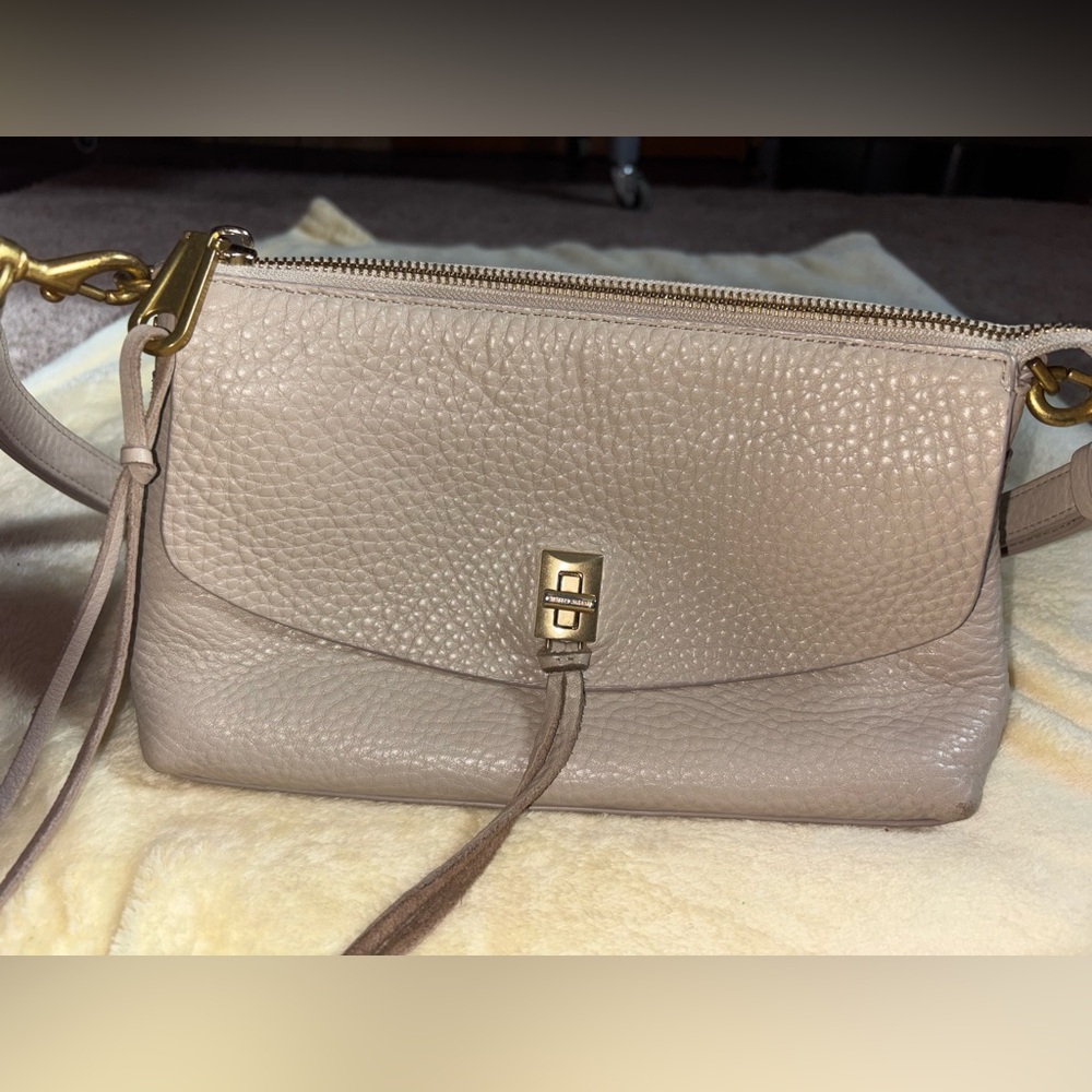 Stylish Authentic Rebecca Minkoff Taupe Leather Crossbody Bag